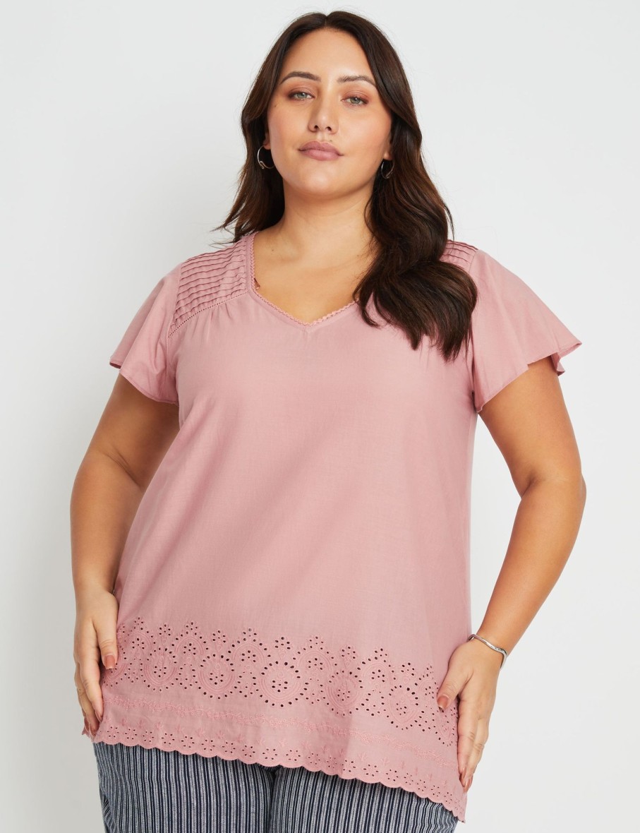 Tops Beme | Beme Cap Flutter Sleeve Cotton Top