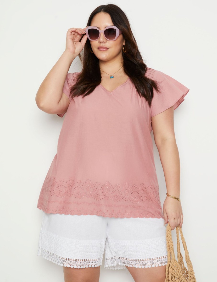 Tops Beme | Beme Cap Flutter Sleeve Cotton Top