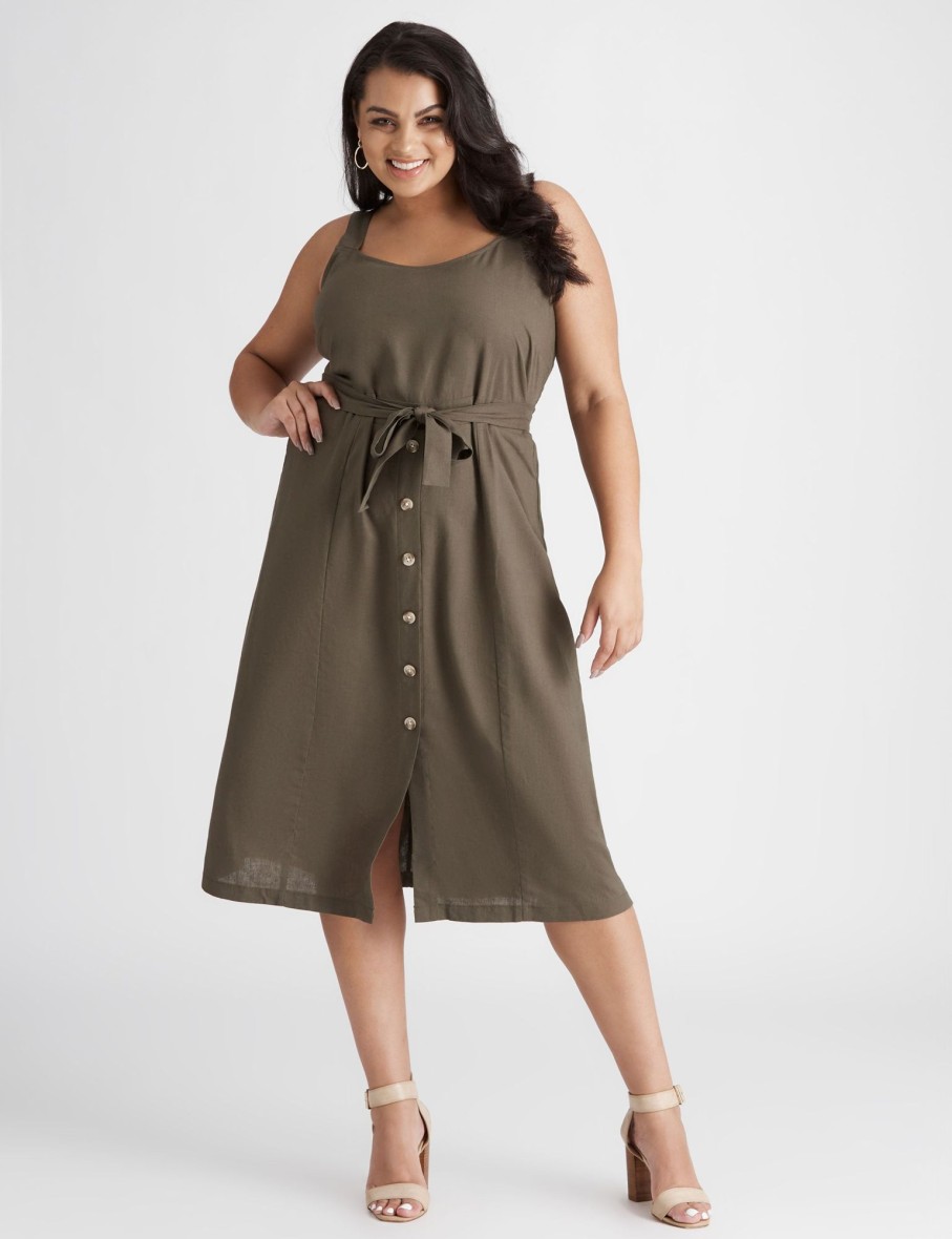 Dresses Beme | Beme Linen Blend Button Midi Dress