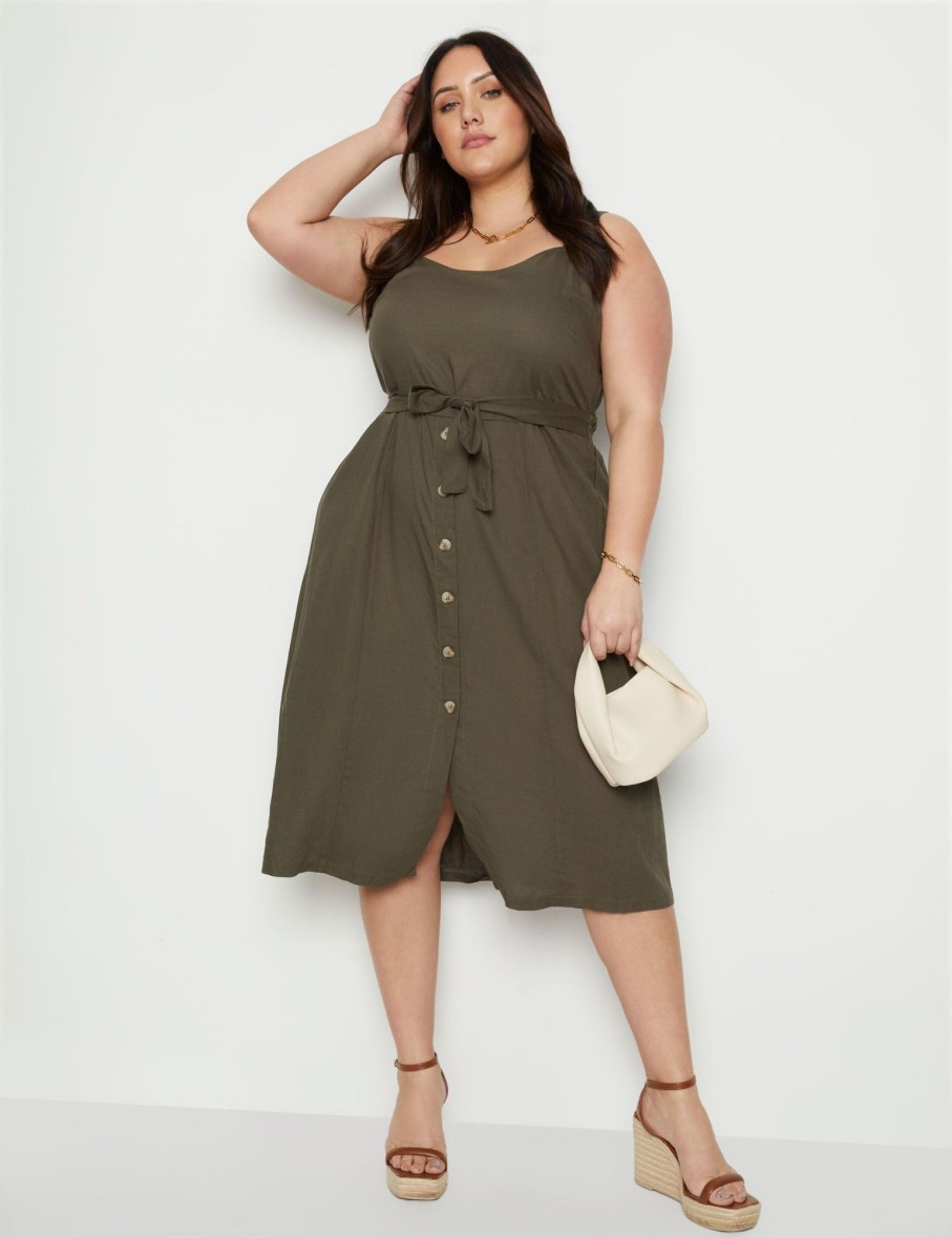 Dresses Beme | Beme Linen Blend Button Midi Dress