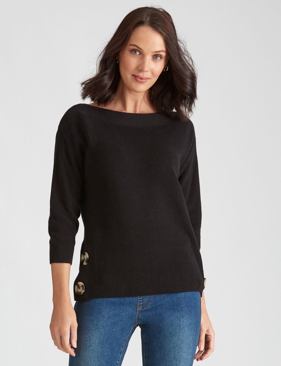 Knitwear Katies | Katies 3/4 Button Side Knitwear Top