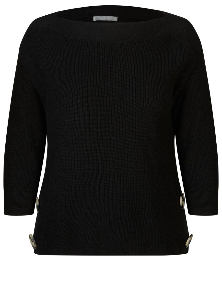 Knitwear Katies | Katies 3/4 Button Side Knitwear Top