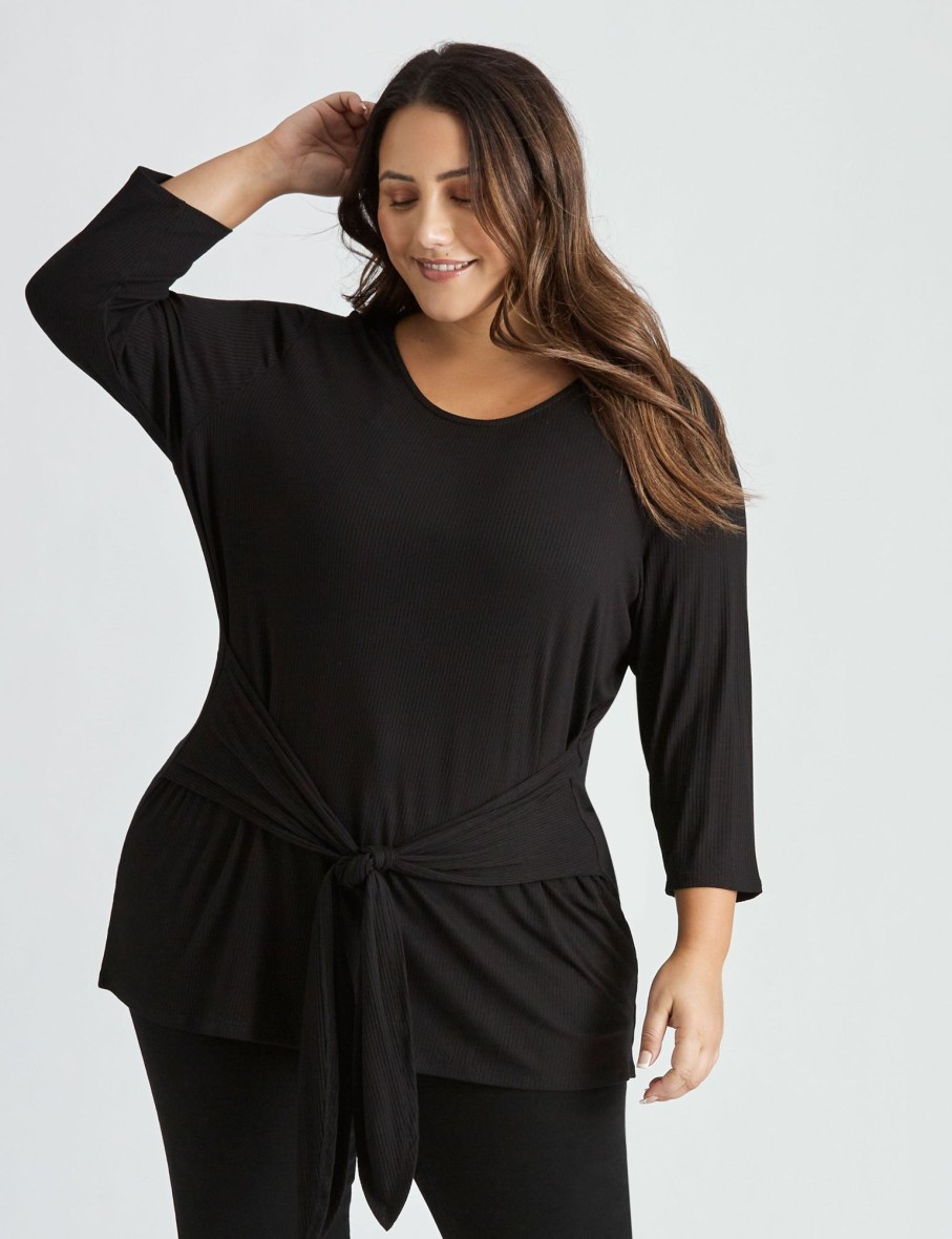 Tops Beme | Beme 3/4 Sleeve Tie Detail Top