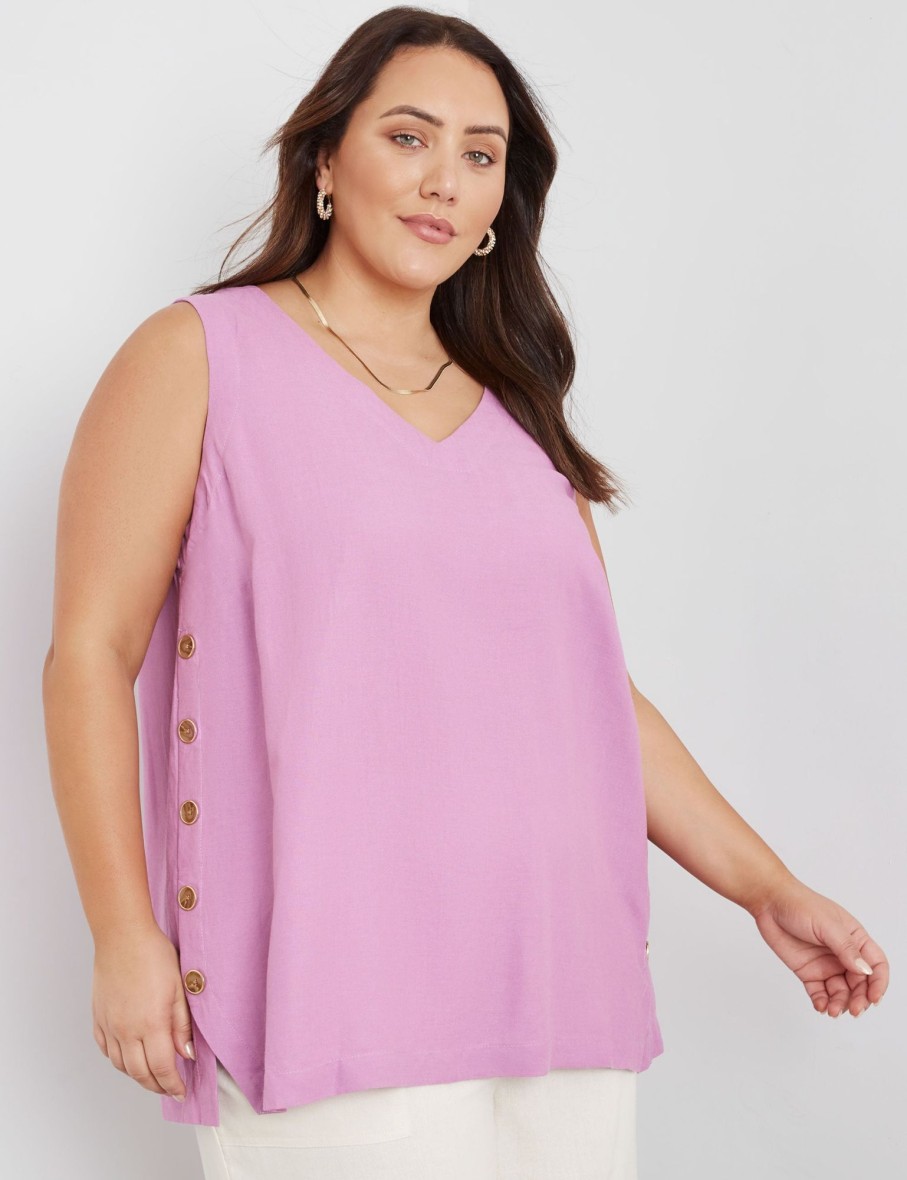 Tops Beme | Beme Sleeveless Woven Side Button Top