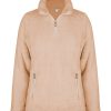 Outerwear Rockmans | Rockmans Long Sleeve Half Zipped Teddy Fleece Top