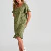 Dresses Rockmans | Rockmans Knee Length Linen Frill Dress