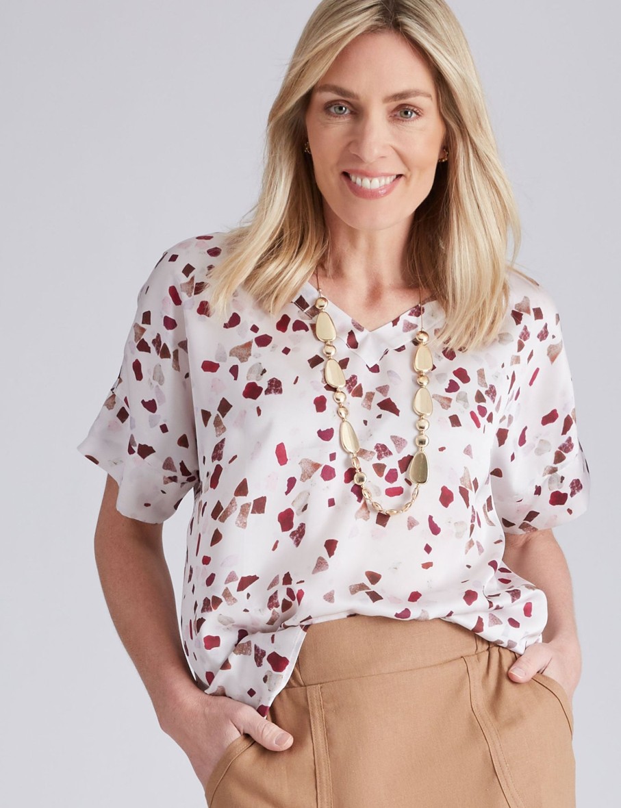 Tops NoniB | Noni B V-Neck Woven Printed Top