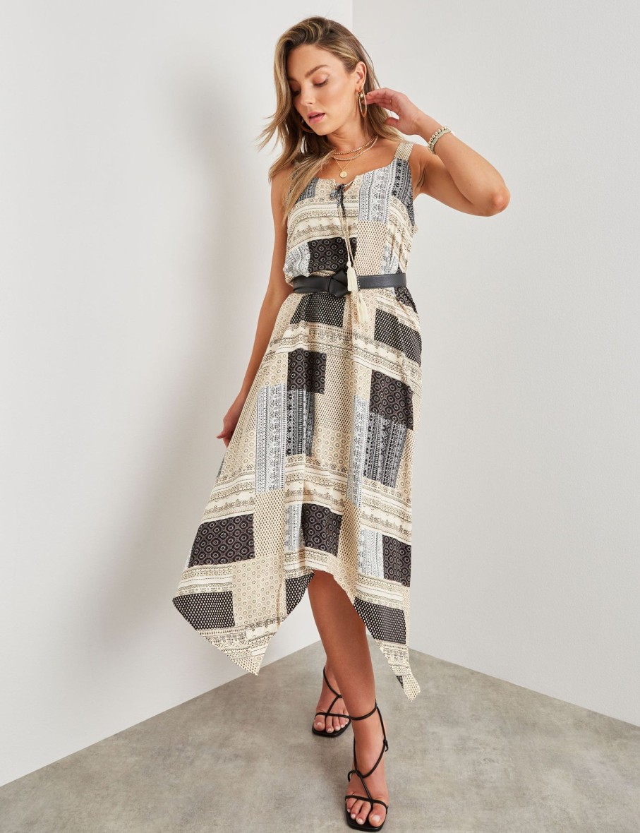 Dresses Rockmans | Rockmans Strappy Woven Hanky Hem Dress