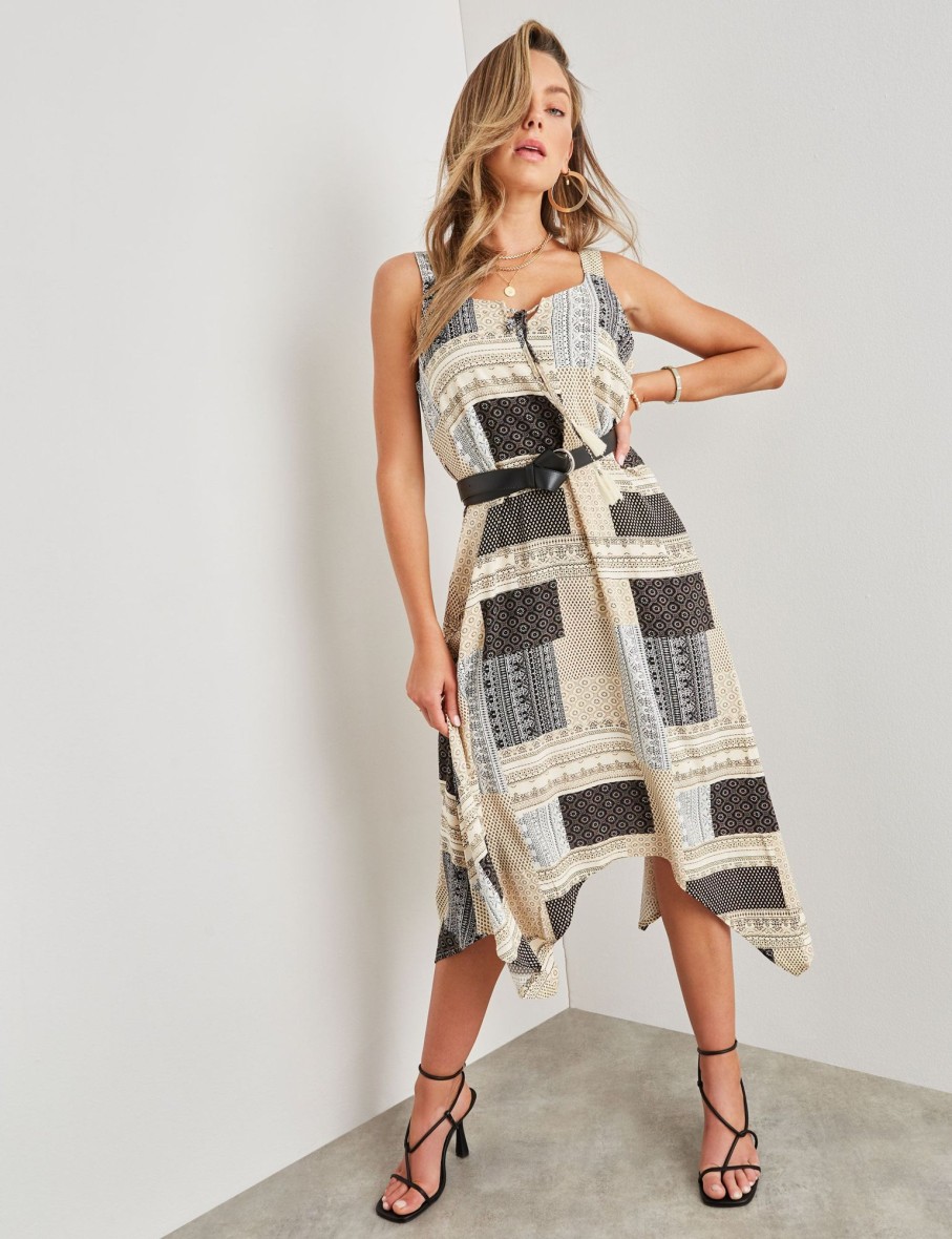 Dresses Rockmans | Rockmans Strappy Woven Hanky Hem Dress