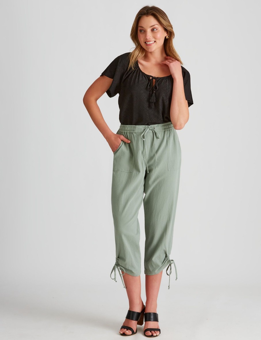 Bottoms Rockmans | Rockmans Crop Cotton Pants