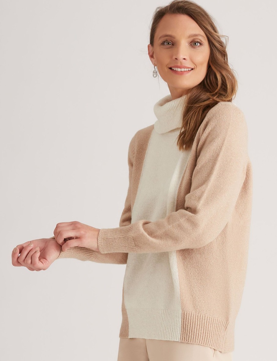 Knitwear LizJordan | Liz Jordan Cowl Neck Lurex Knitwear Top