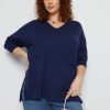 Knitwear Beme | Beme Long Sleeve V Neck Colourblock Jumper