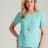 Tops NoniB | Noni B Round Neck Embroidered Rib T-Shirt