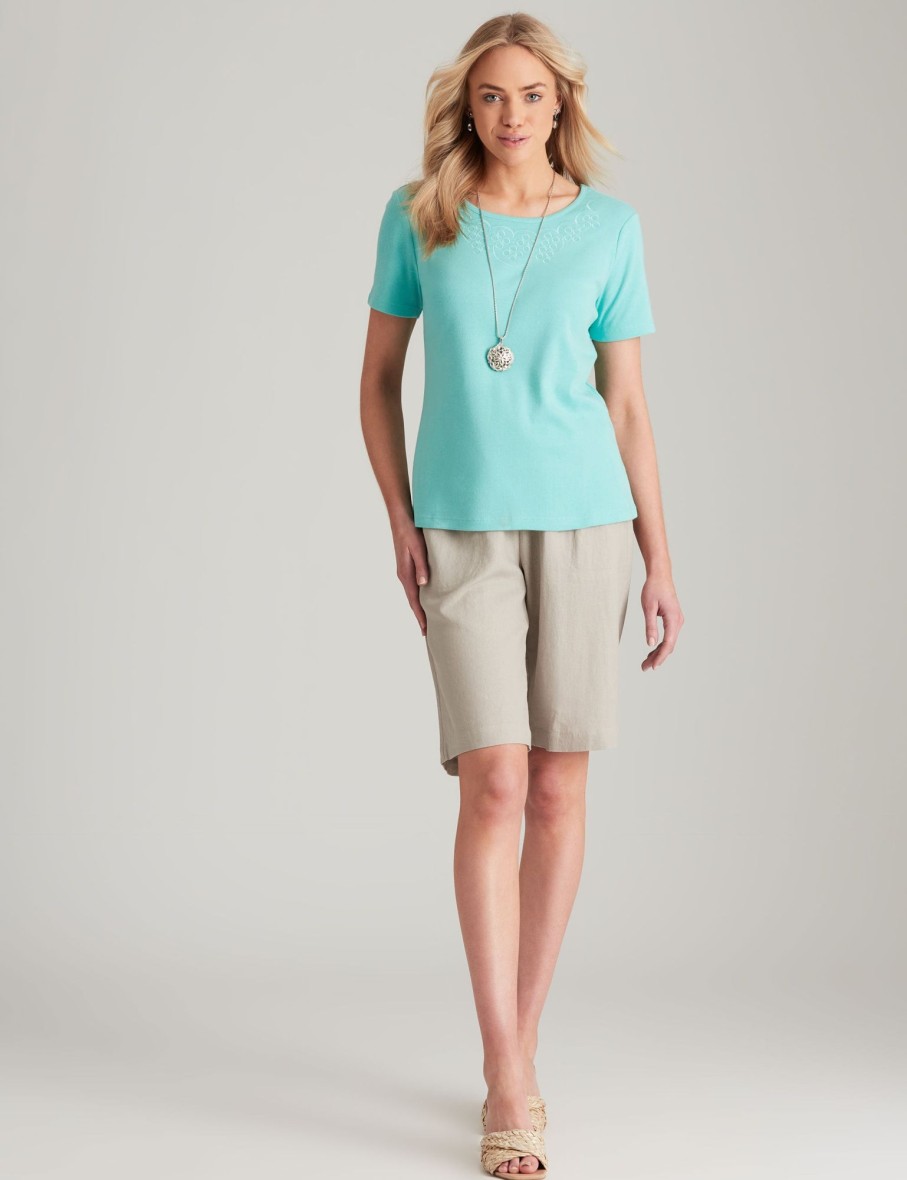 Tops NoniB | Noni B Round Neck Embroidered Rib T-Shirt