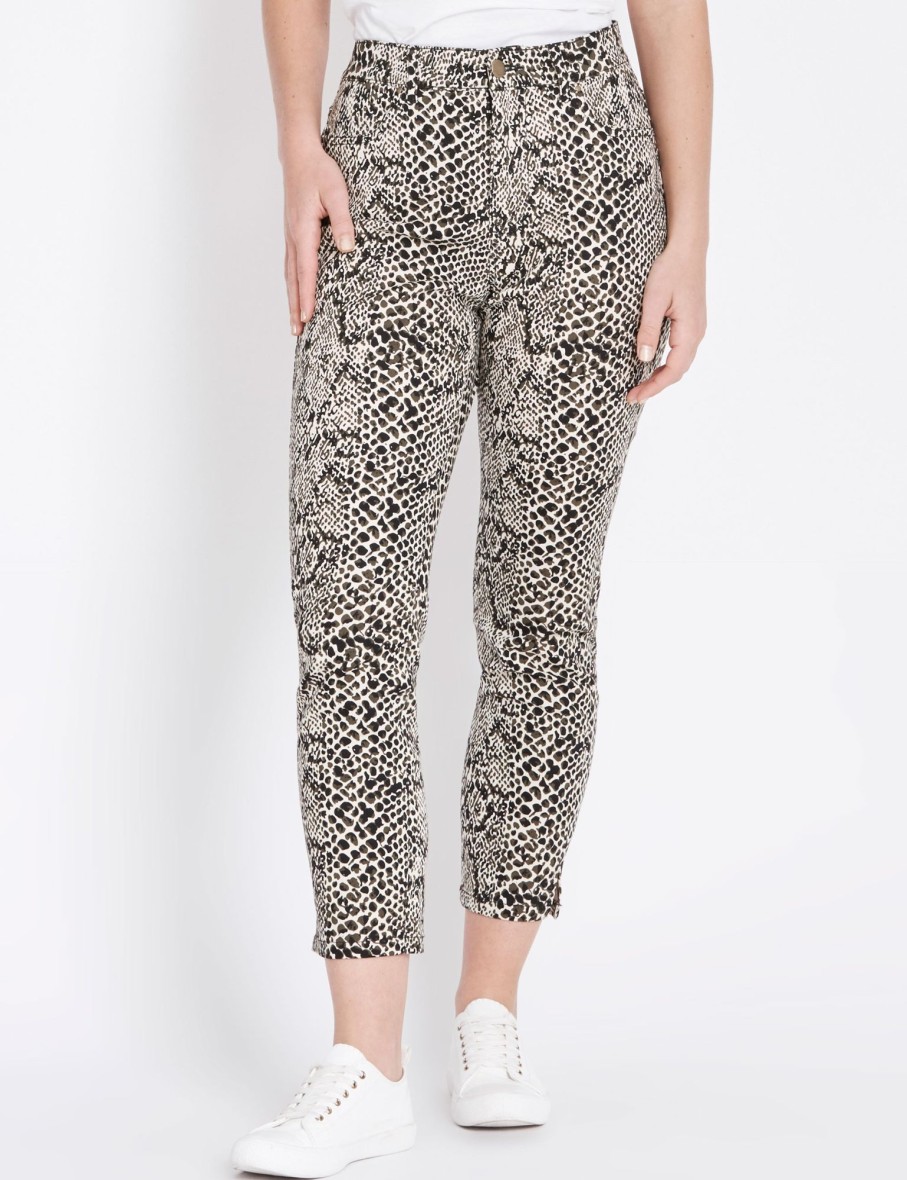 Bottoms Rockmans | Rockmans 7/8 Side Split Animal Printed Jeans