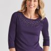 Tops NoniB | Noni B 3/4 Sleeve Pearl Stud Rib Top