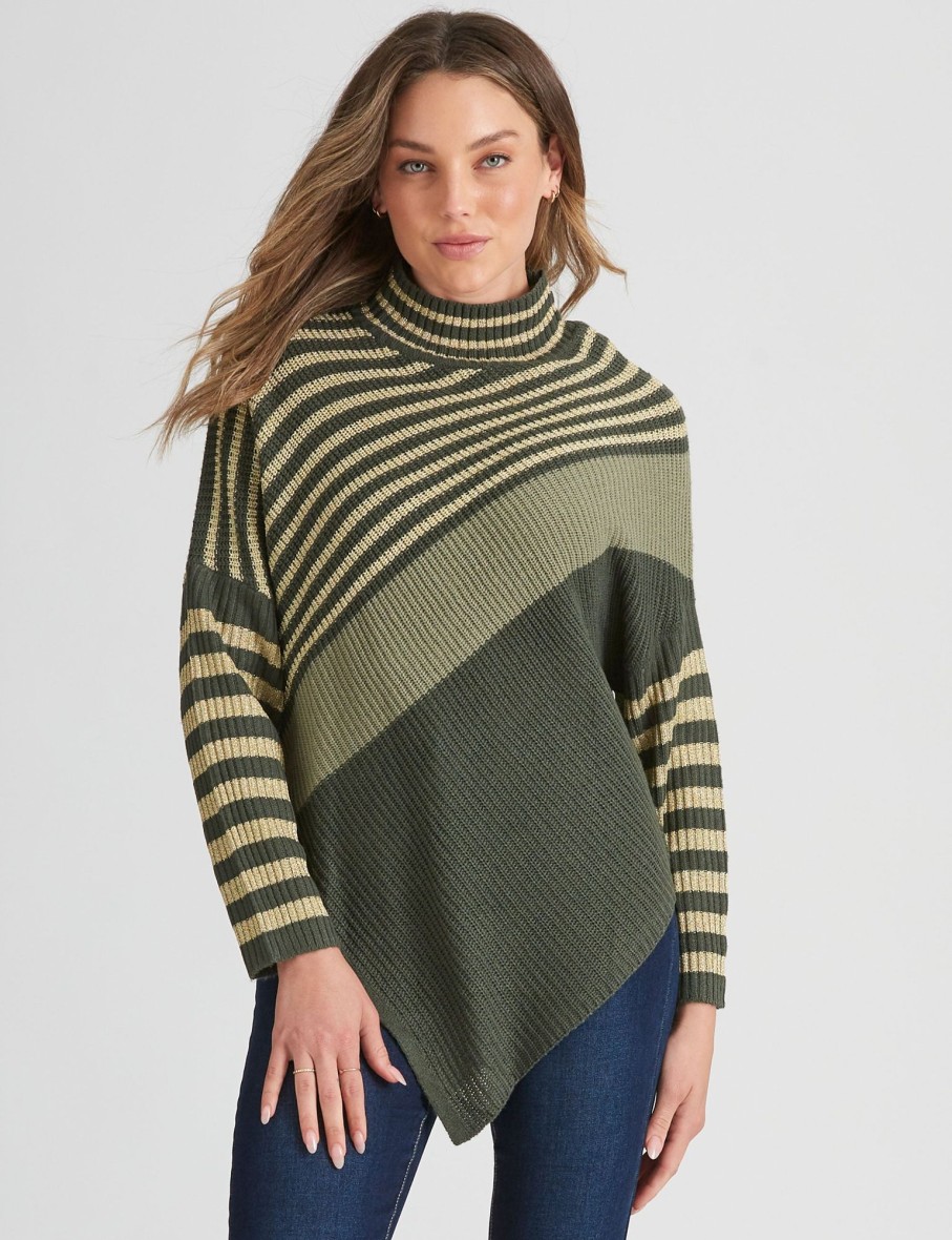 Knitwear Rockmans | Rockmans Long Sleeve Lurex Colourblock Jumper