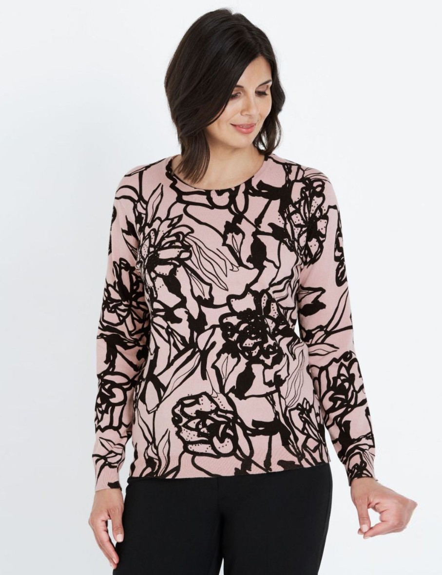 Knitwear LizJordan | Liz Jordan L/S Rose Print Knit Jumper