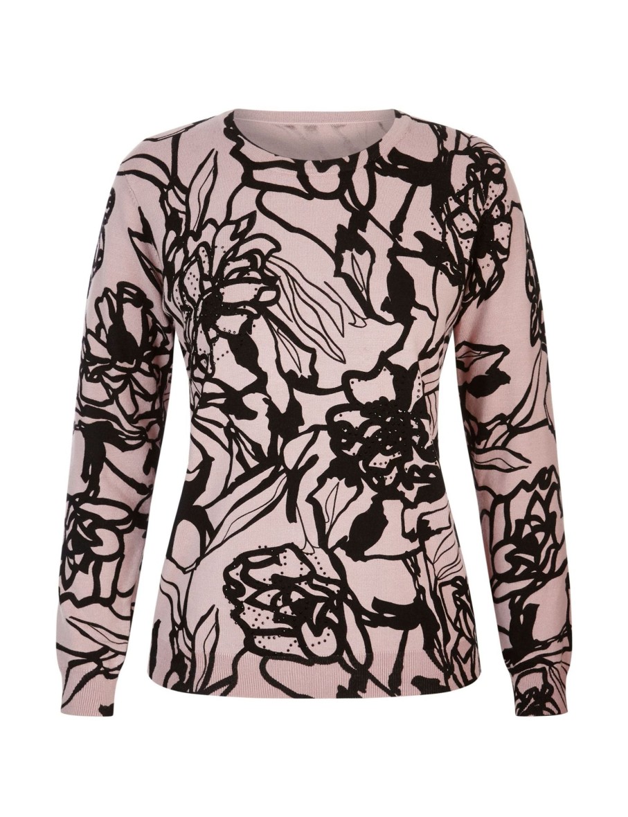 Knitwear LizJordan | Liz Jordan L/S Rose Print Knit Jumper