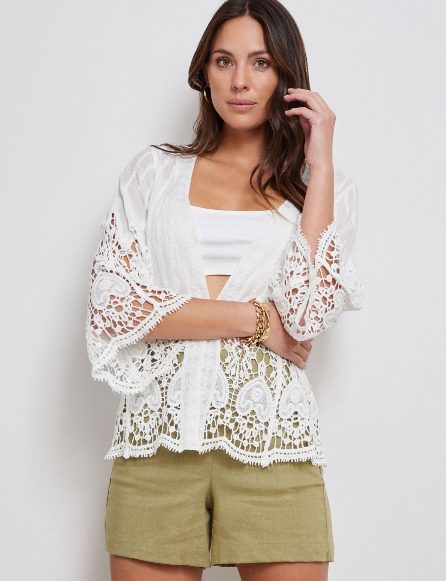 Outerwear Katies | Katies 3Q Sleeve Lace Cover Up