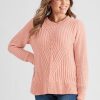 Knitwear Rockmans | Rockmans Long Sleeve Chenille Cable Knitwear Top