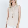 Tops NoniB | Noni B Short Sleeveless Button Through Linen Shirt