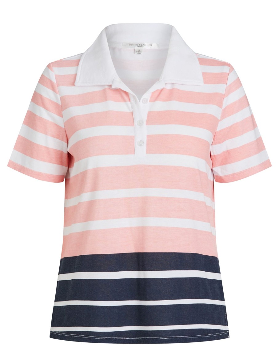 Tops NoniB | Noni B Short Sleeve Print Stripe Polo