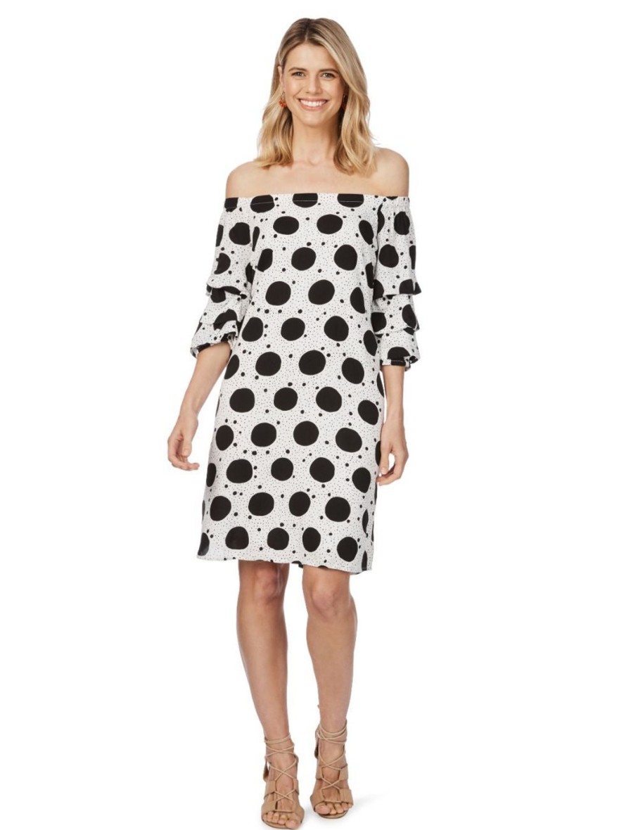 Dresses Rockmans | Rockmans 3/4 Sleeve Off Shoulder Spot Dress