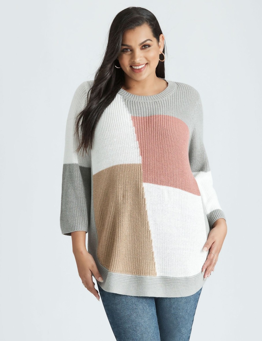 Knitwear Beme | Beme Colour Block Curved Hem Jumper