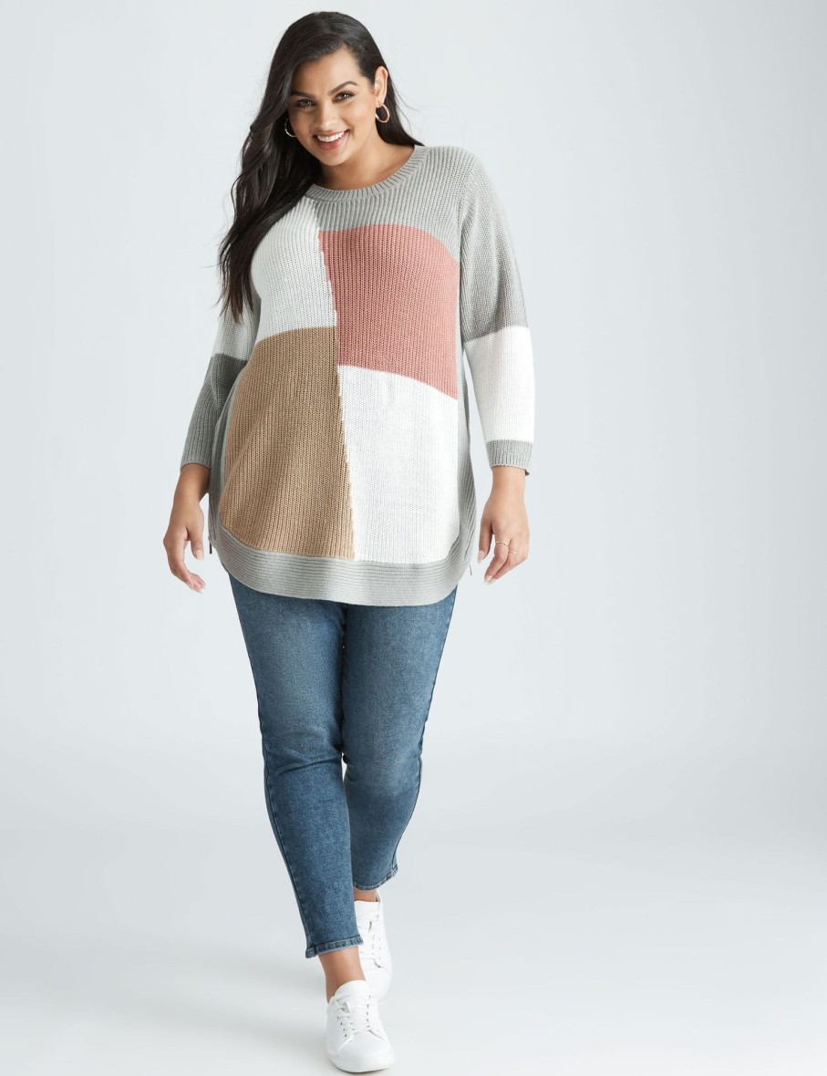 Knitwear Beme | Beme Colour Block Curved Hem Jumper