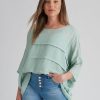 Tops Rockmans | Rockmans Long Sleeve Woven Pleated Front Top