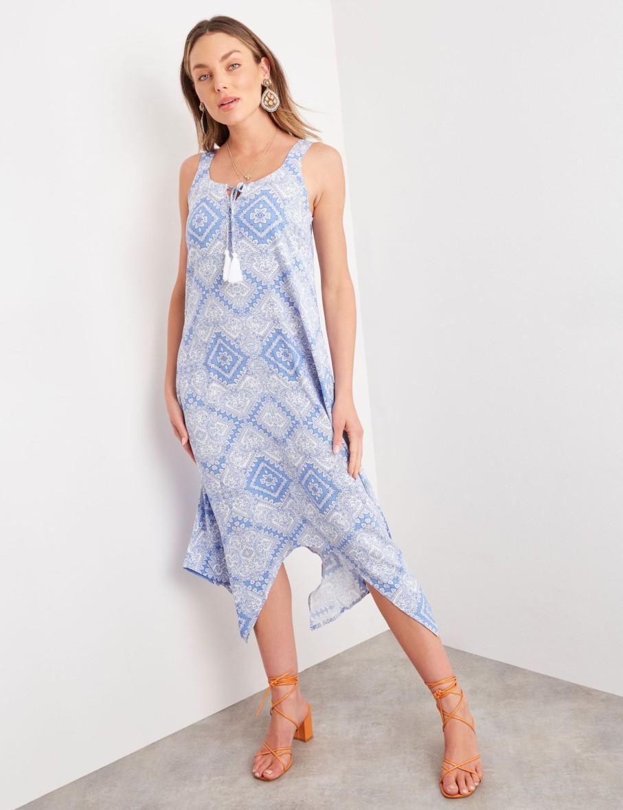 Dresses Rockmans | Rockmans Strappy Woven Hanky Hem Dress