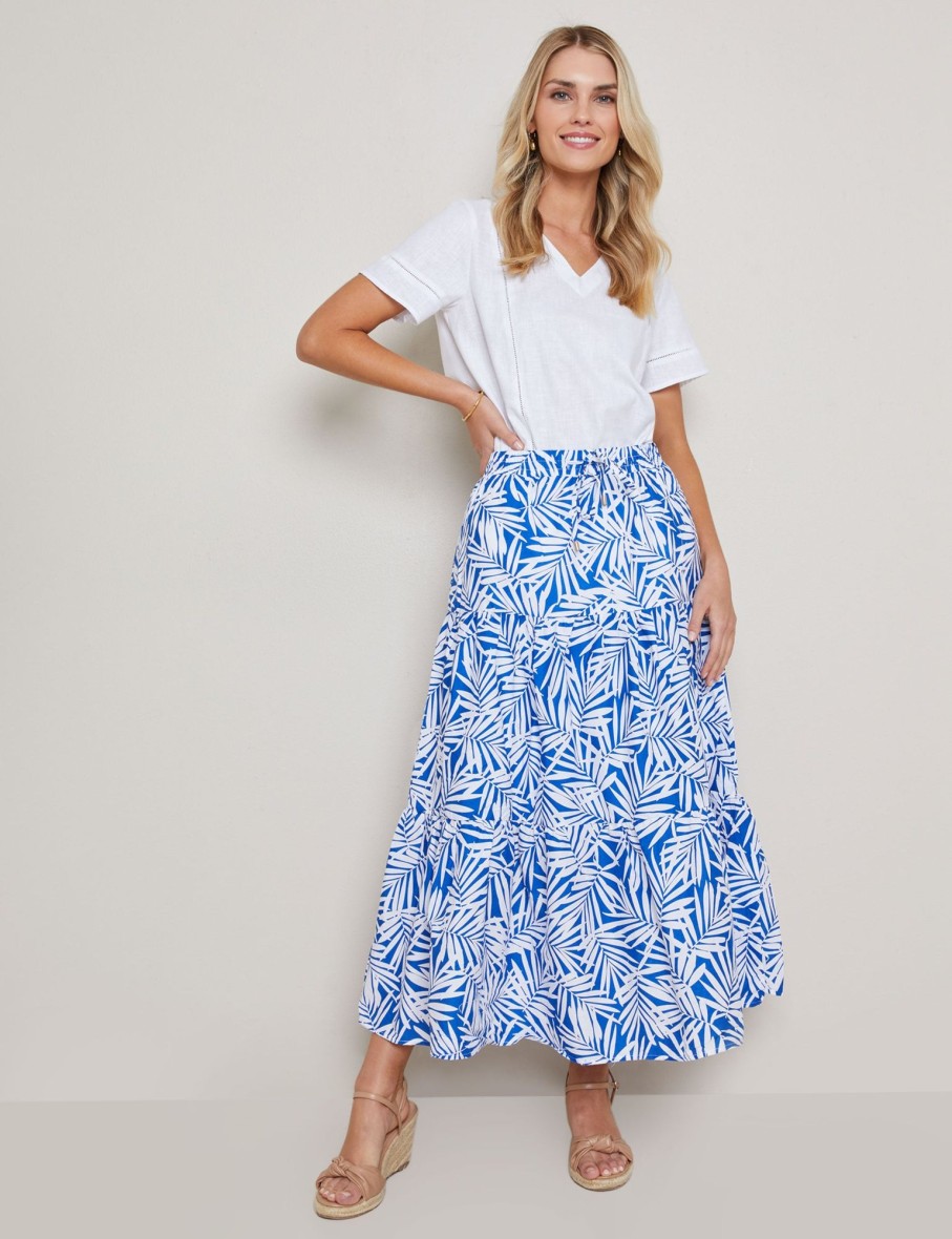 Bottoms WLane | W.Lane Linen Palm Tiered Maxi Skirt