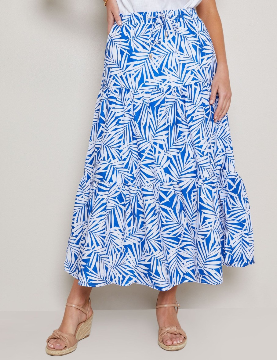 Bottoms WLane | W.Lane Linen Palm Tiered Maxi Skirt