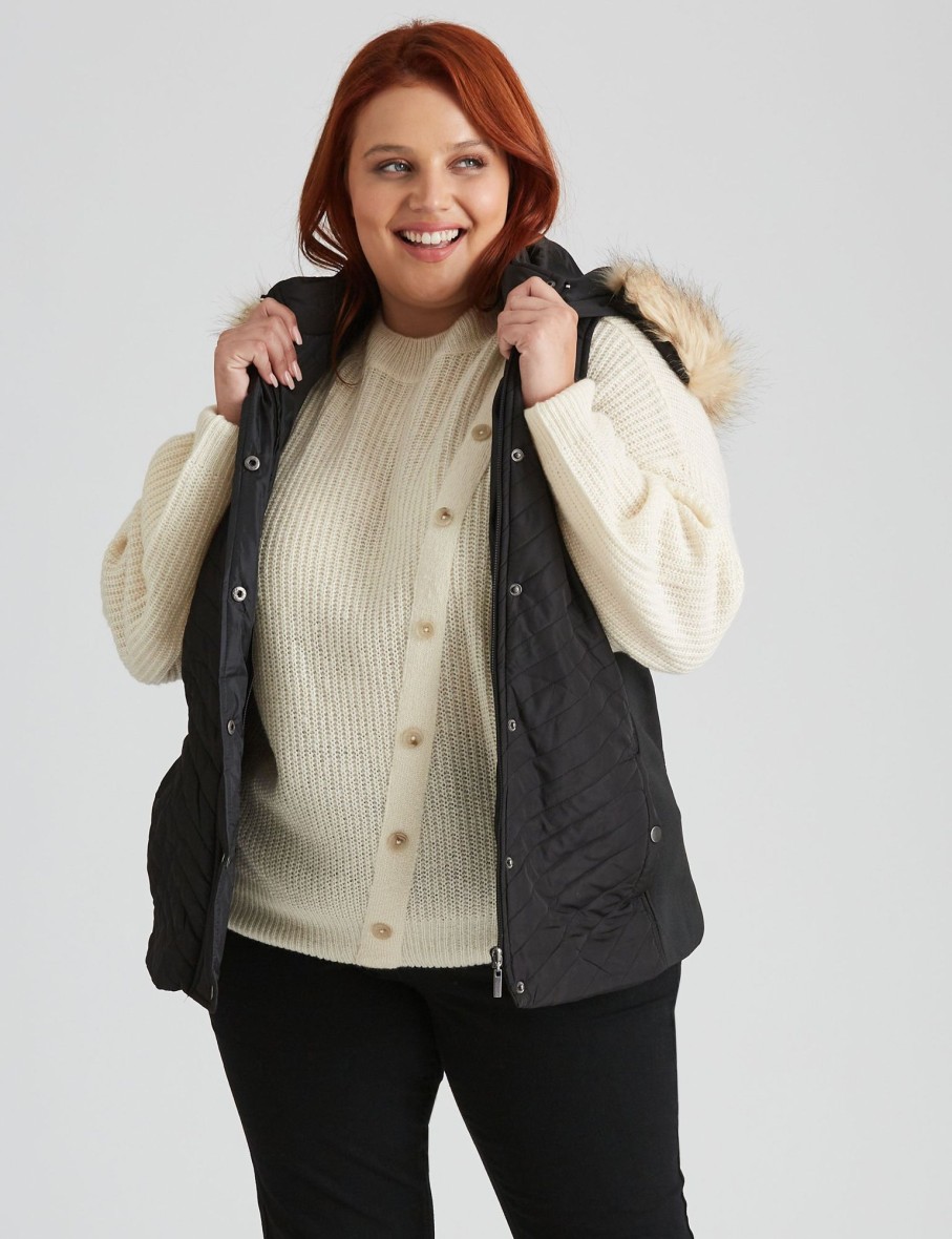 Outerwear Beme | Beme Rib Trim Puffer Vest