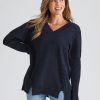 Knitwear Rockmans | Rockmans Long Sleeve V Neck Laced Detail Knitwear Top