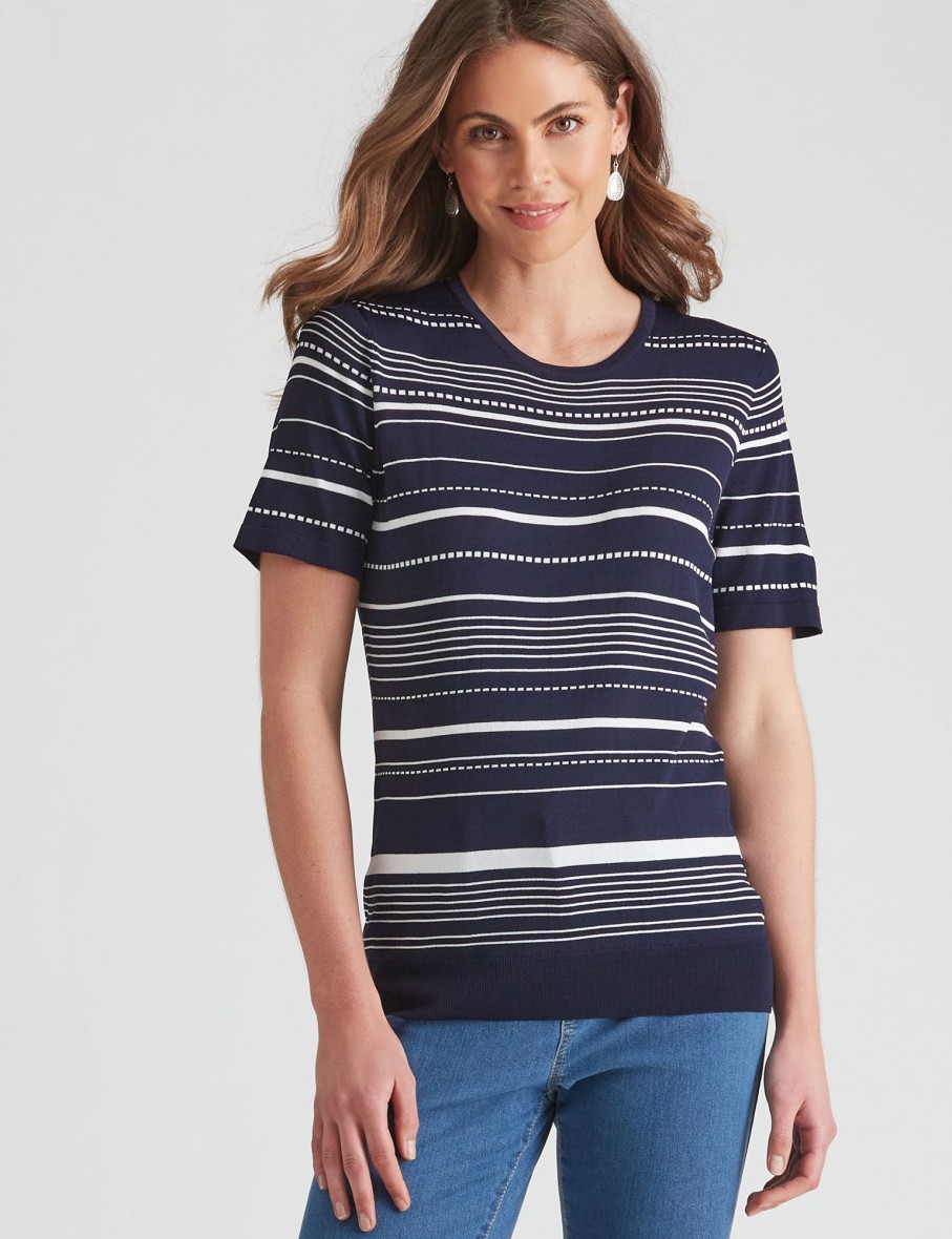 Knitwear WLane | W.Lane Stripe Short Sleeve Pullover Top