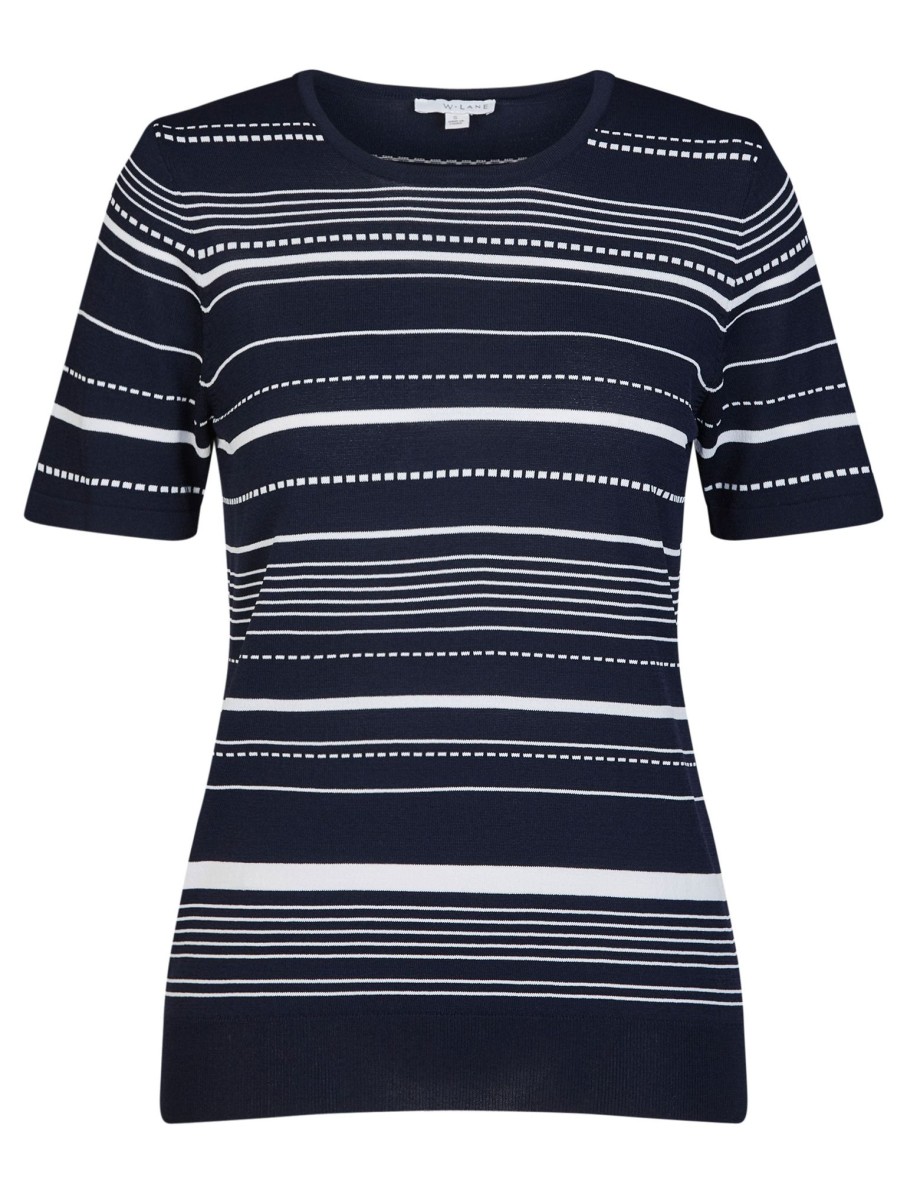 Knitwear WLane | W.Lane Stripe Short Sleeve Pullover Top