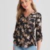 Tops Rockmans | Rockmans 3/4 Sleeve Shirt Style Top