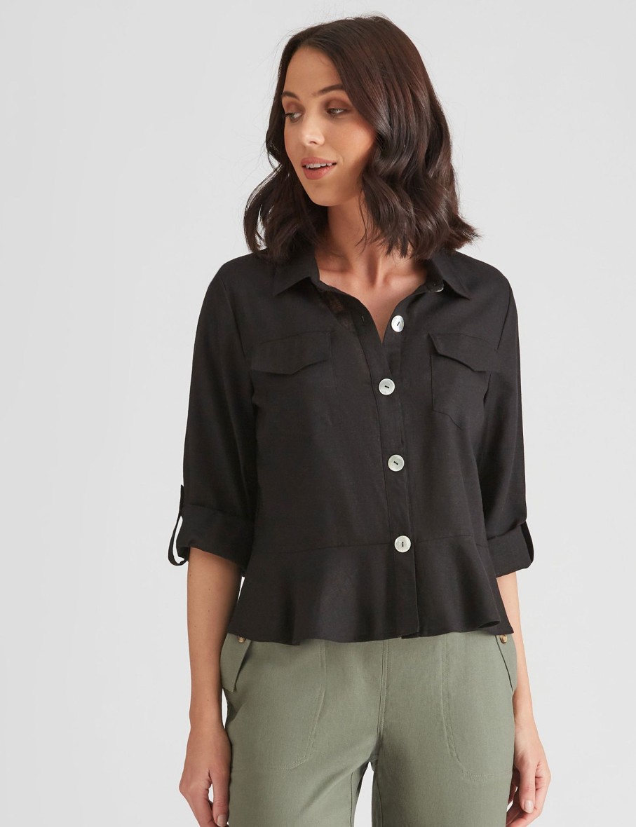 Outerwear Katies | Katies Linen Blend Peplum Jacket