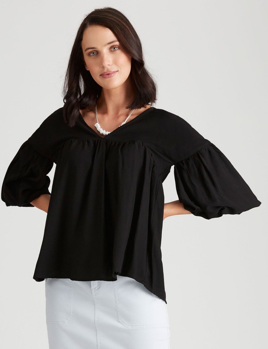 Tops Katies | Katies V Neck Textured Check Top