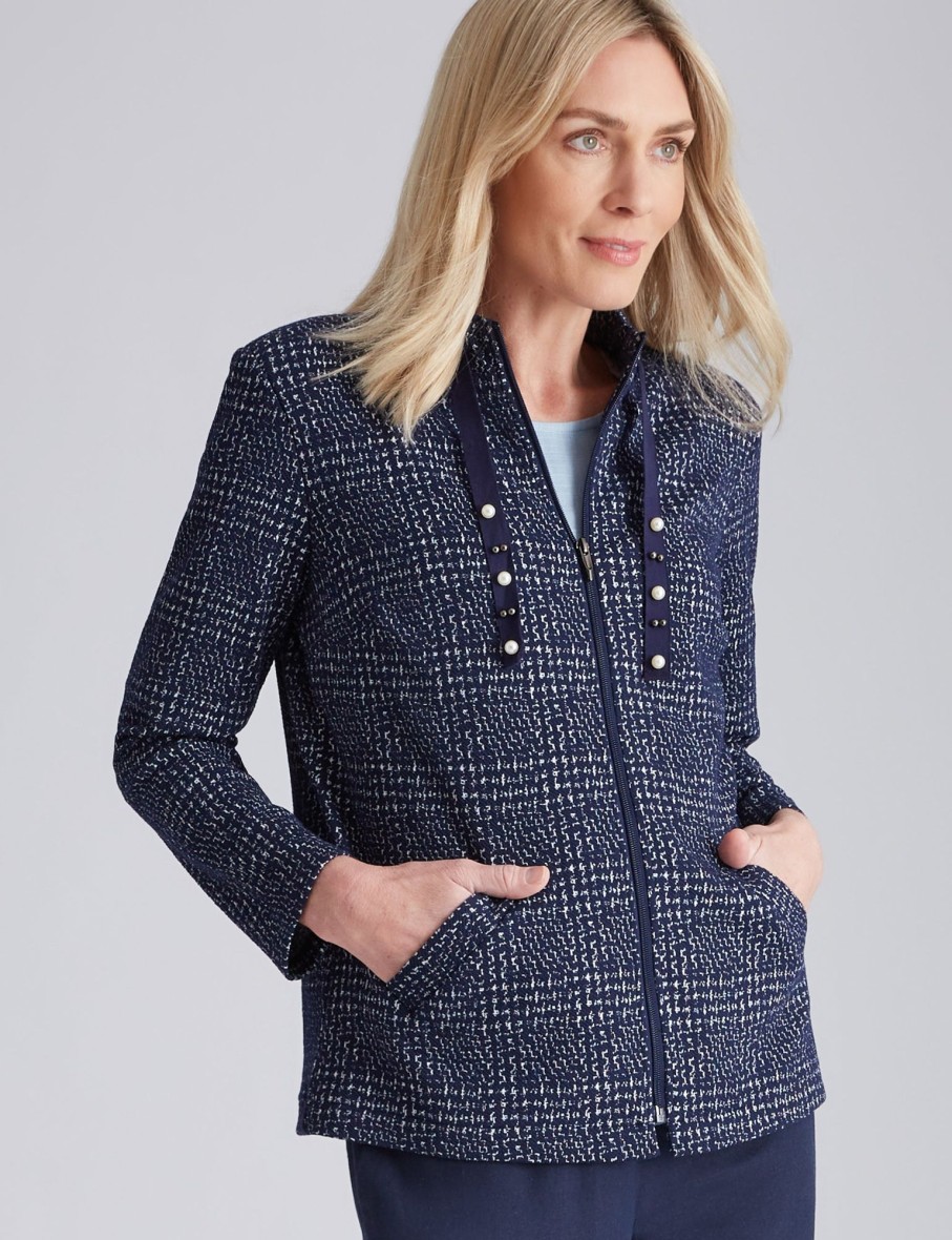 Outerwear NoniB | Noni B Zipped Front Check Knitwear Jacket