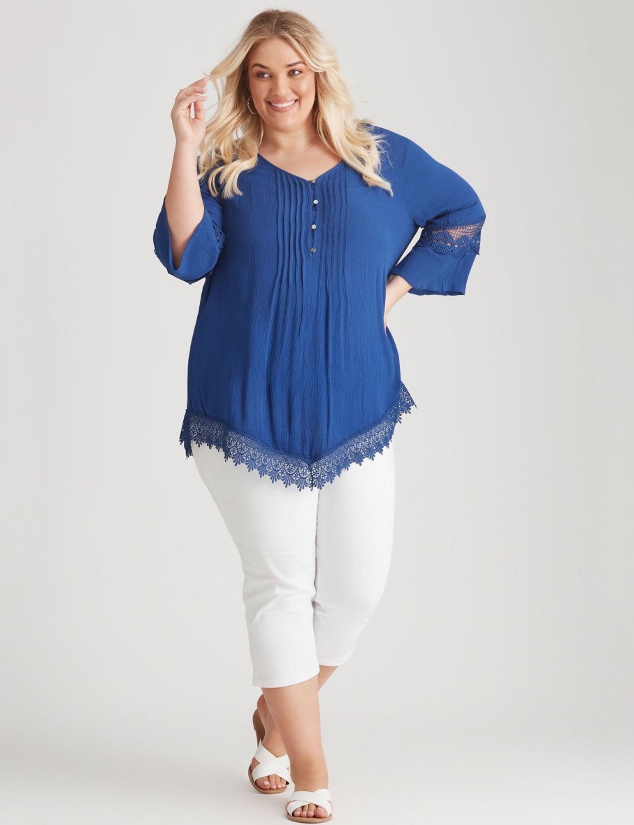 Tops Beme | Beme 3/4 Sleeve Woven Lace Detail Shirt