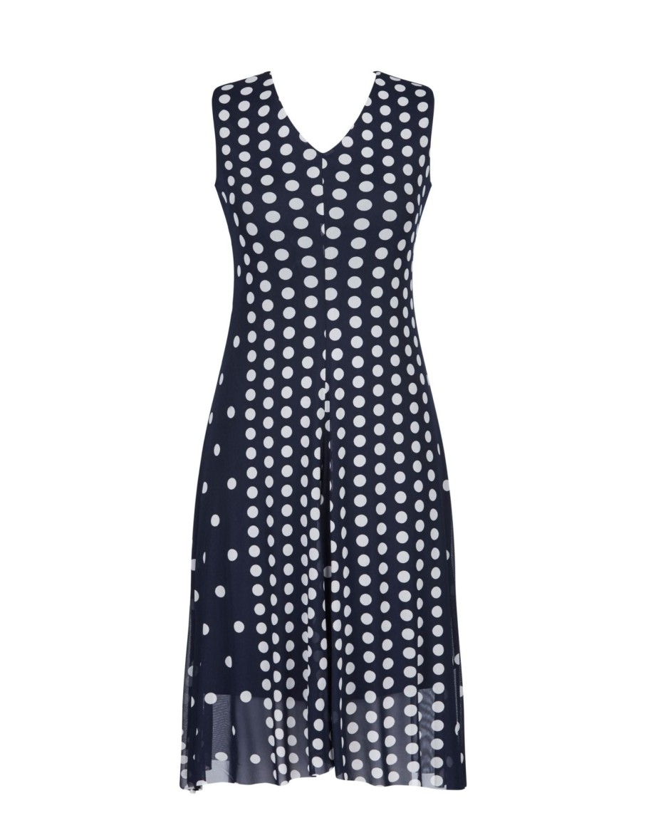 Dresses LizJordan | Liz Jordan Short Sleeveless V Neck Spot Mesh Dress