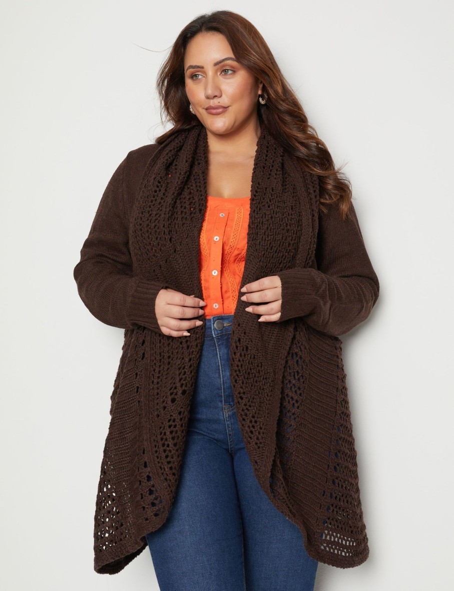 Outerwear Beme | Beme Long Sleeve Crochet Shawl Collar Edge To Edge Cardigan