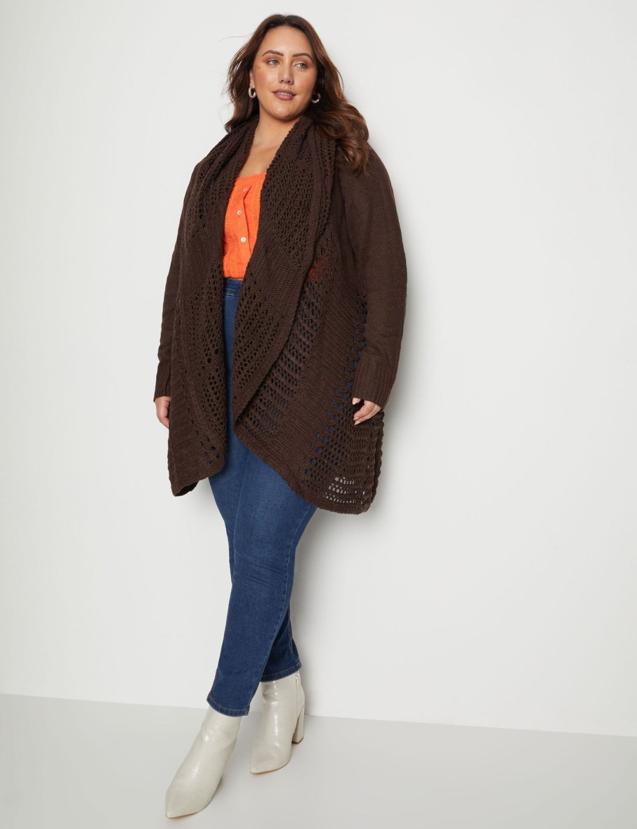 Outerwear Beme | Beme Long Sleeve Crochet Shawl Collar Edge To Edge Cardigan