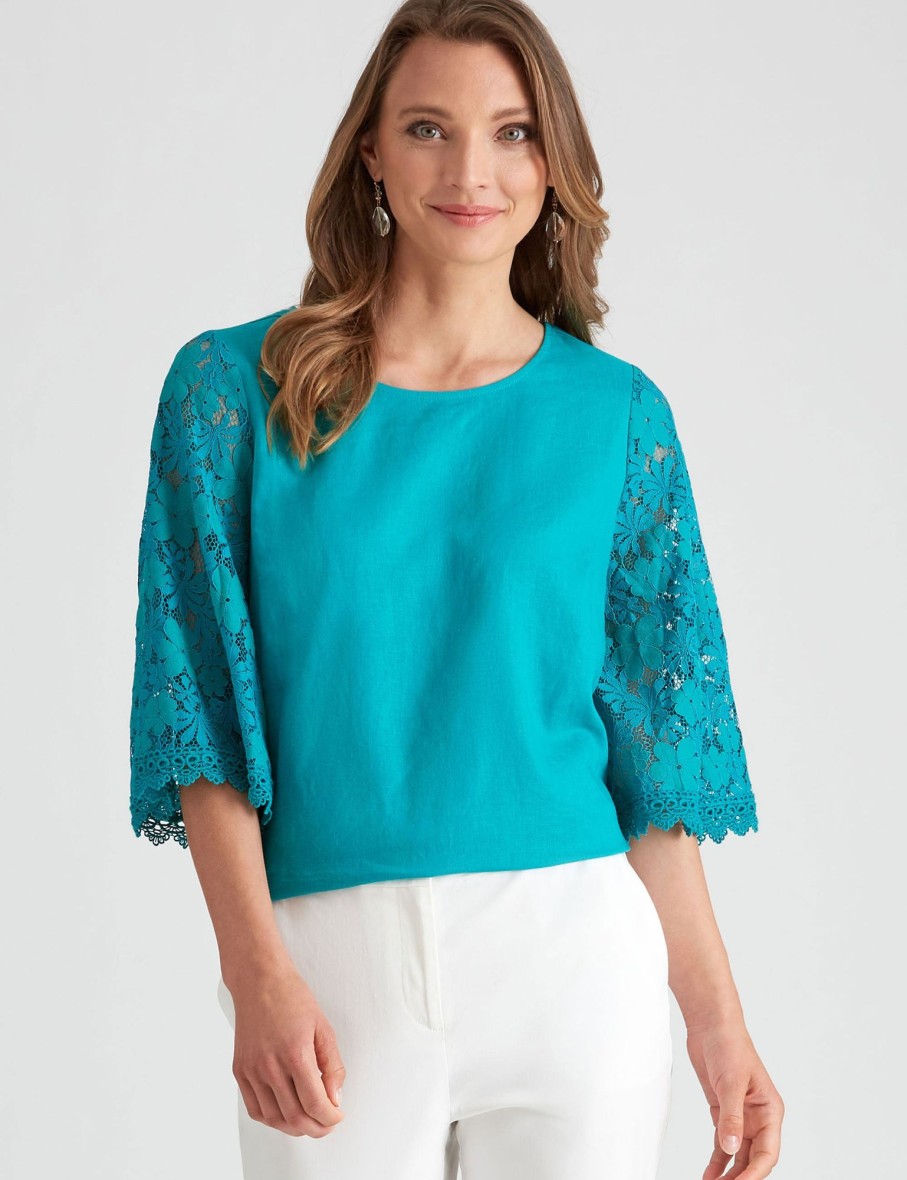 Tops LizJordan | Liz Jordan Lace Sleeve Tunic