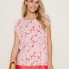 Tops WLane | W.Lane Floral Woven Hem T-Shirt