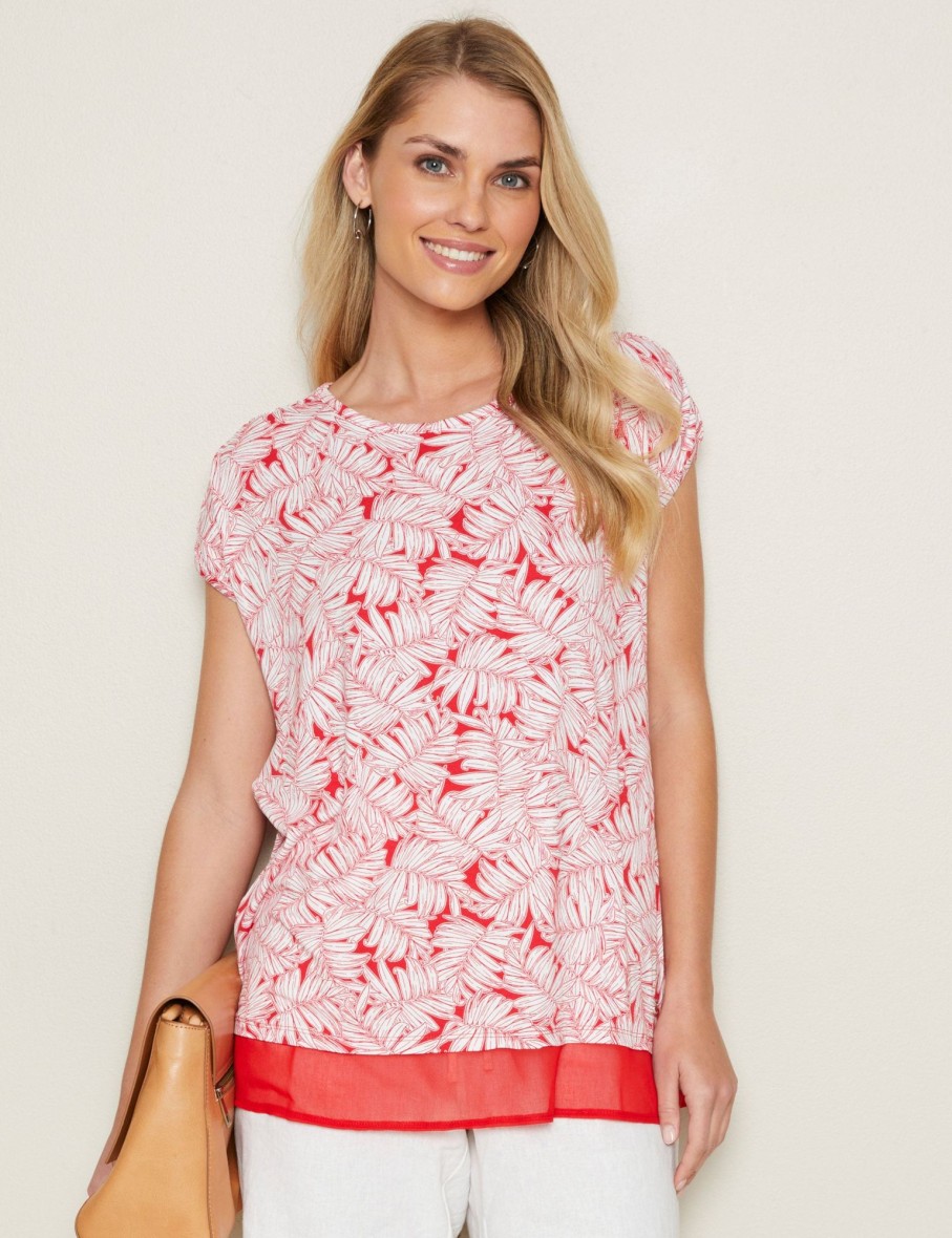 Tops WLane | W.Lane Floral Woven Hem T-Shirt