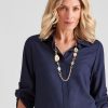 Tops NoniB | Noni B 3/4 Sleeve Plain Linen Shirt